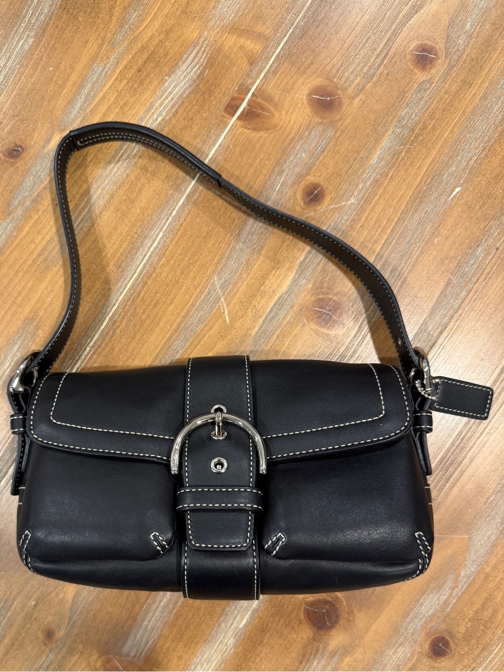 Coach 1446 Mini Vintage Soho Snap Black Leather Shoulder Bag Y2K Contrast Stich
